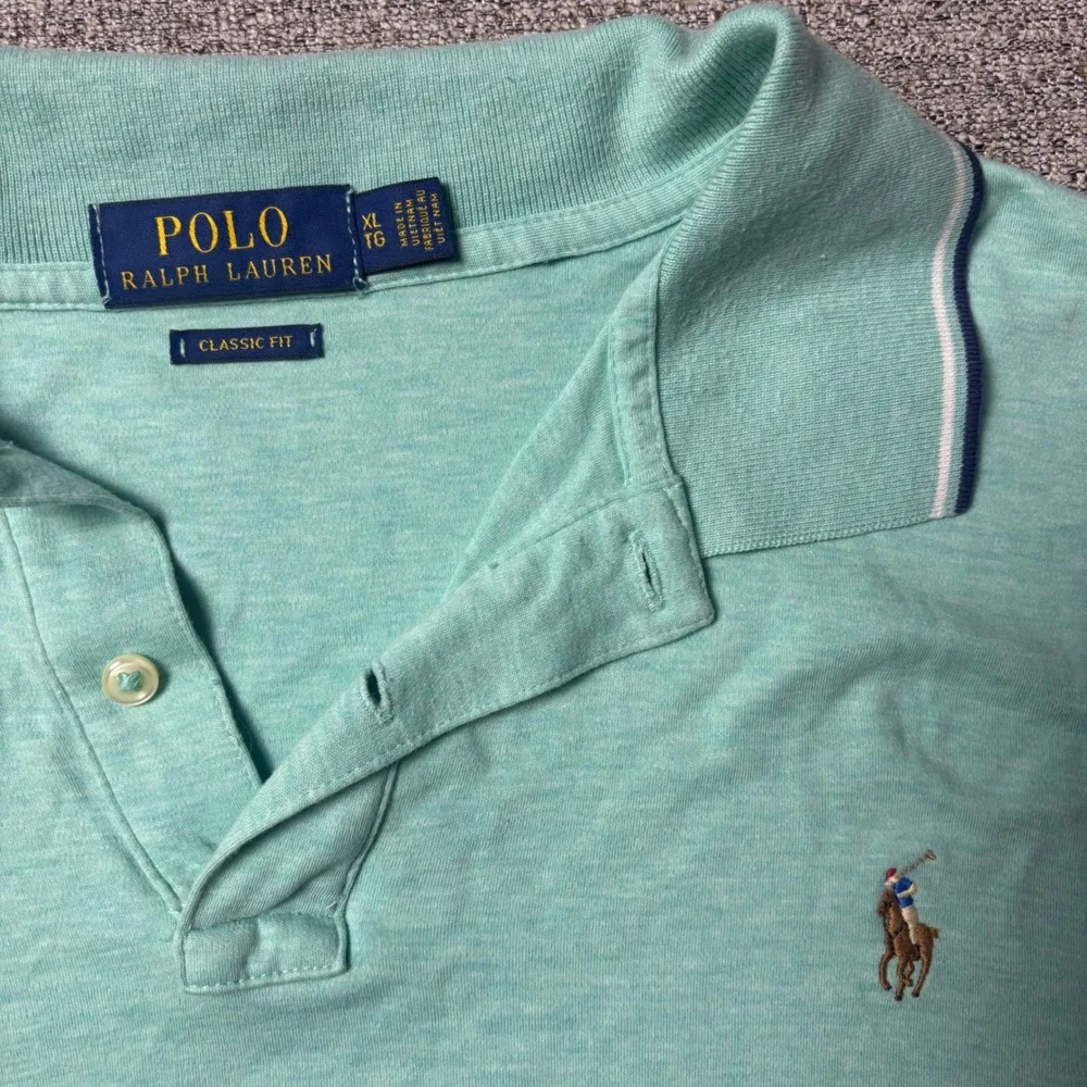 Polo Ralph Lauren Polo Shirt Mens XL Classic Fit Mint Green Tipped Short Sleeve